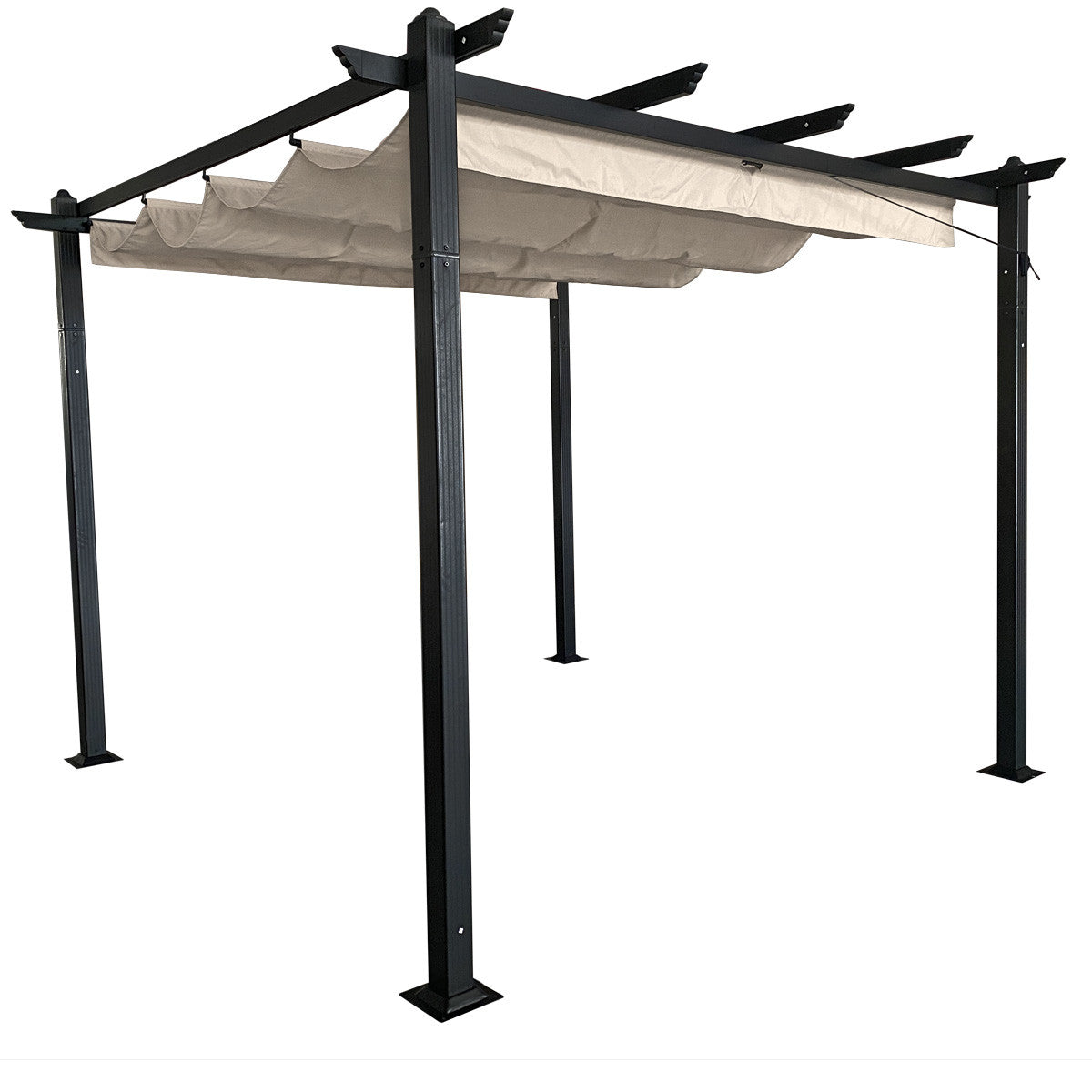 POHJOLA GARDEN STRONG Pergola / Terassikatos 3x3m, Musta Runko, Beige Katos