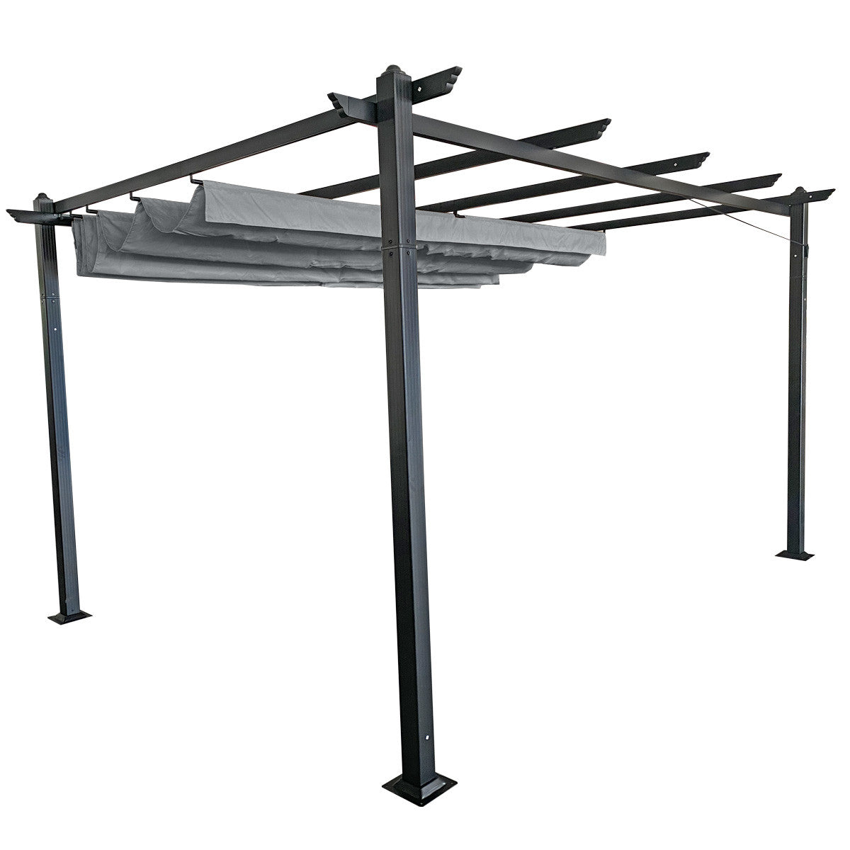 POHJOLA GARDEN STRONG Pergola / Terassikatos 3x4m, Musta Runko, harmaa Katos