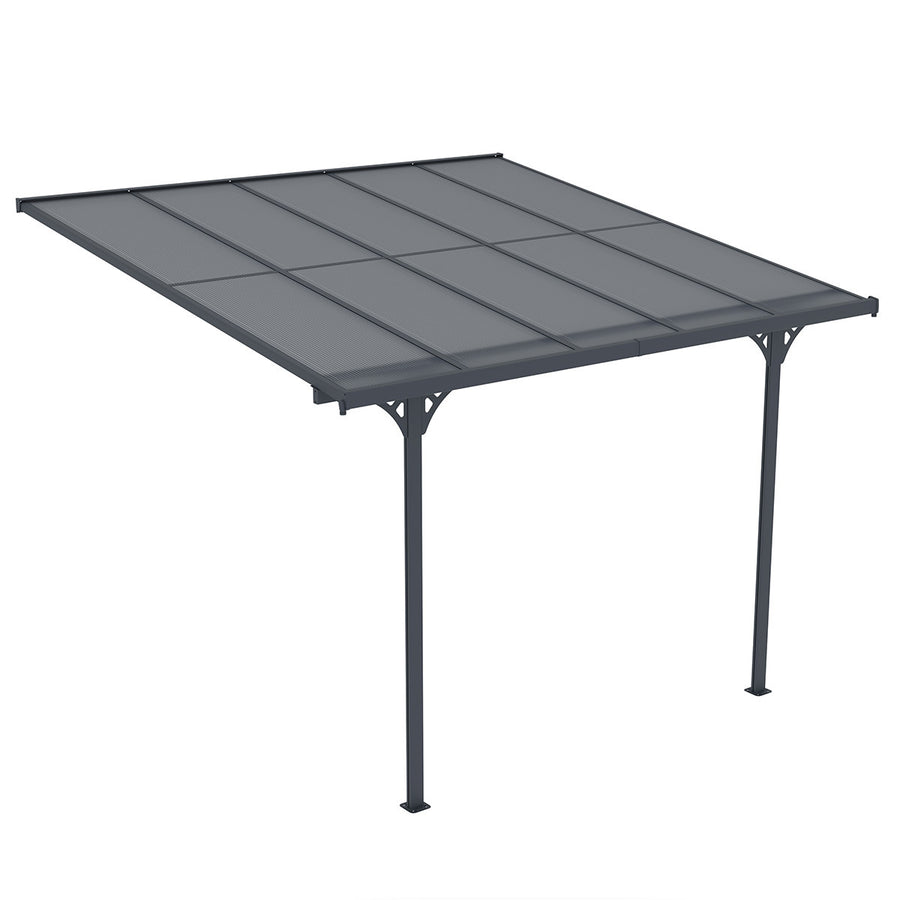 Terrasstak 313 x 300 cm – 6 mm polykarbonat, aluminiumram, justerbar höjd