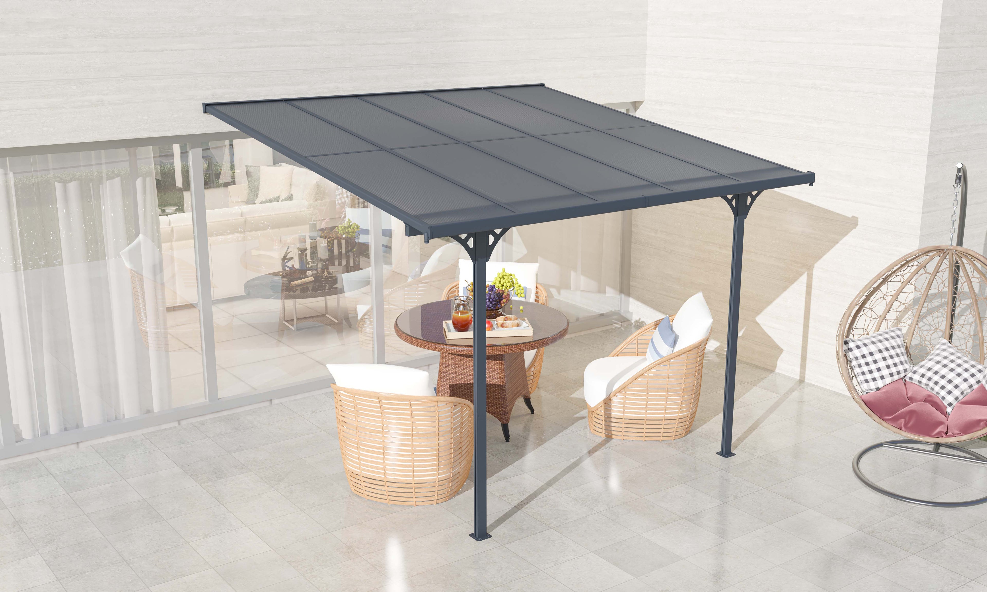 POHJOLA GARDEN Terassikatos 313x300x225-270cm, Harmaa, EXTRA STRONG 6mm Paneeli