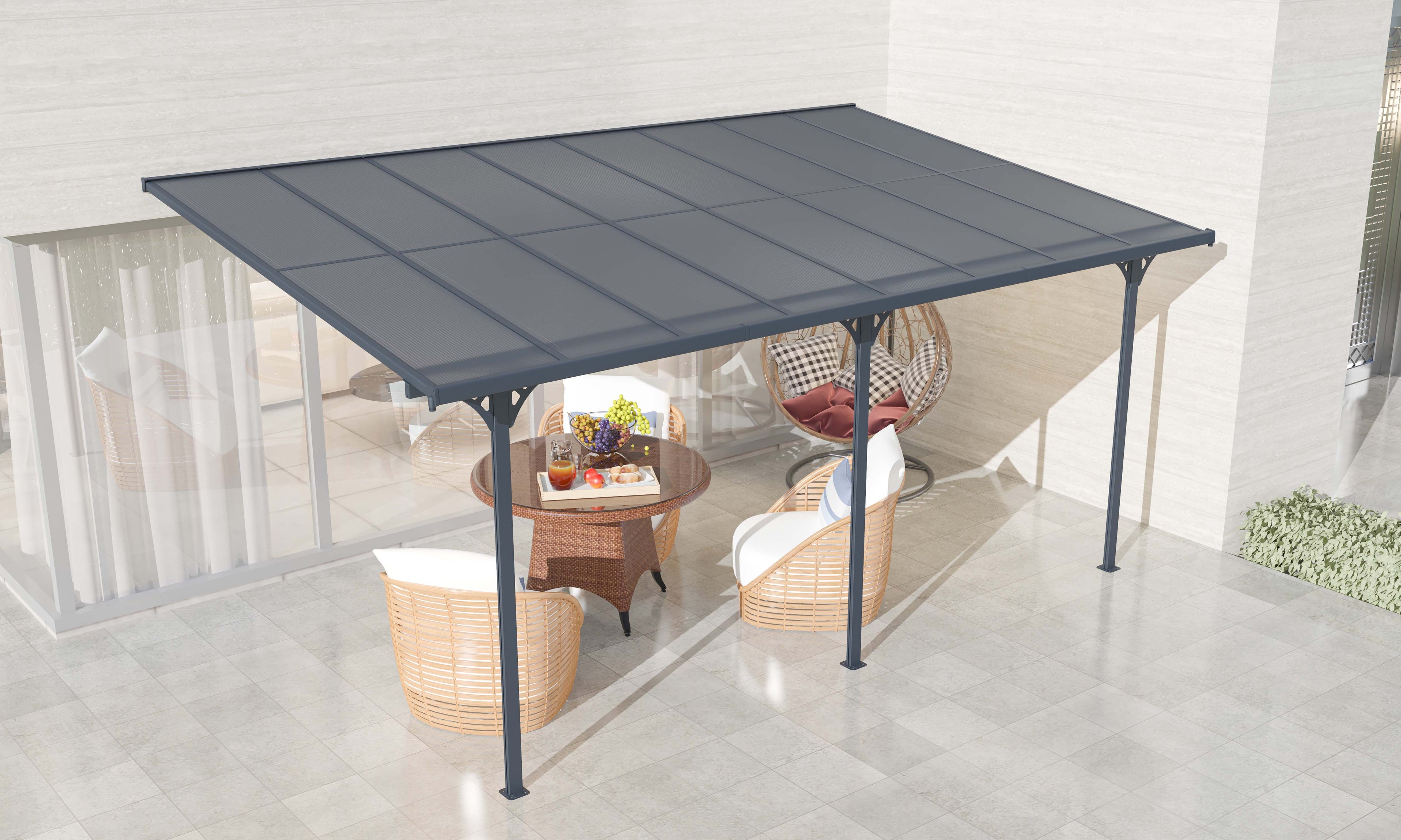 POHJOLA GARDEN Terassikatos 495x300x225/270cm, Harmaa, EXTRA STRONG 6mm Paneeli