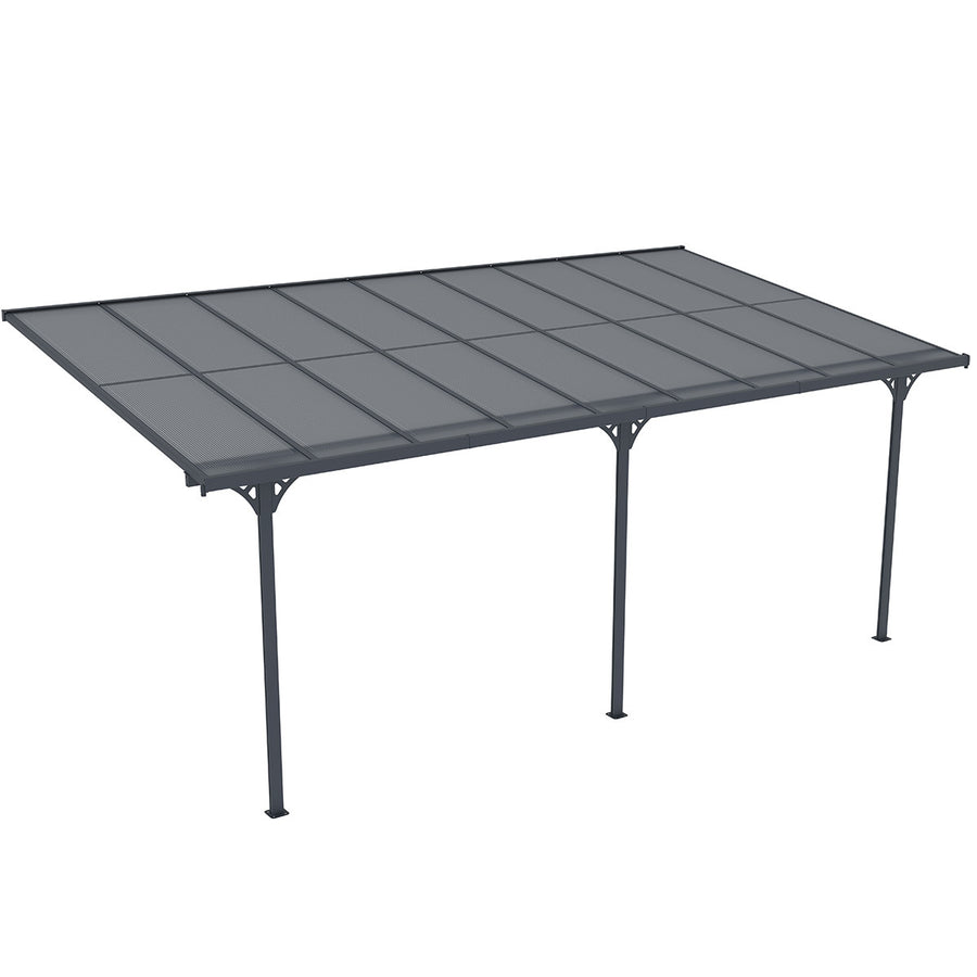 Terrassöverbyggnad 556 x 300 cm – 6 mm polykarbonatpaneler, aluminiumram, takrännor