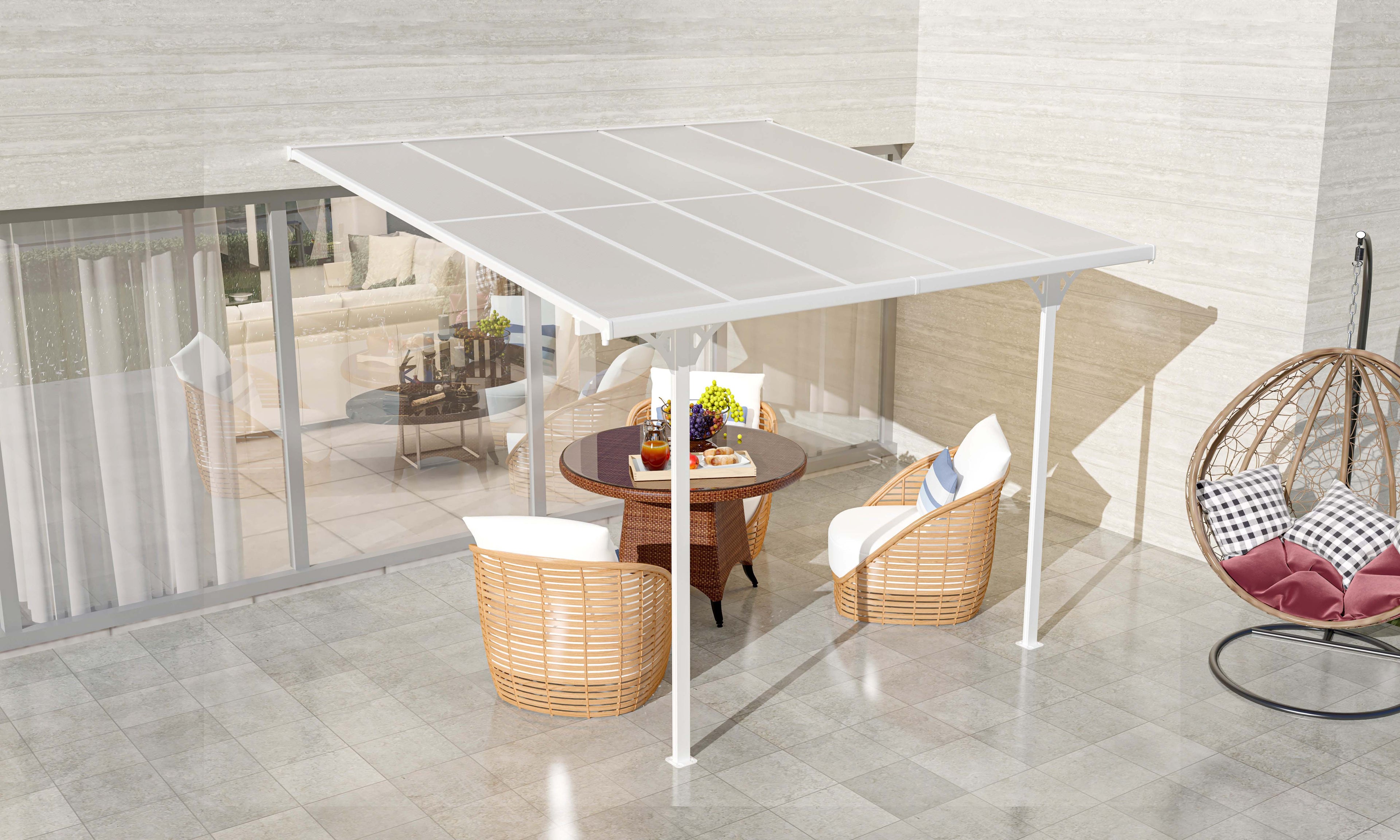 POHJOLA GARDEN Terassikatos 313x300x225-270cm, Valkoinen, EXTRA STRONG 6mm paneeli