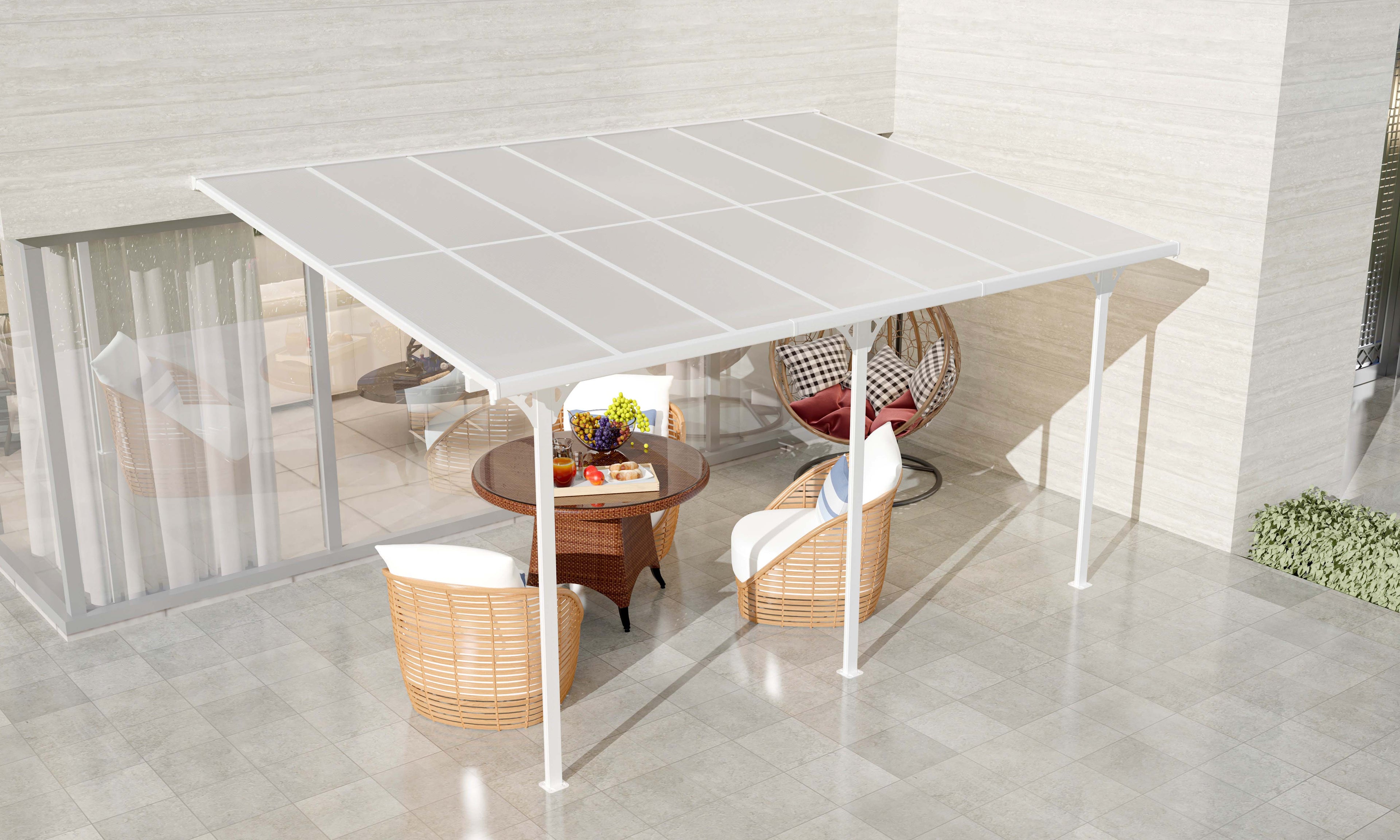 POHJOLA GARDEN Terassikatos 4.35m x 3.00m Valkoinen, EXTRA STRONG 6mm paneeli