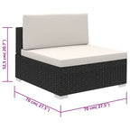 6-osainen puutarhan oleskeluryhmä tyynyillä polyrottinki musta