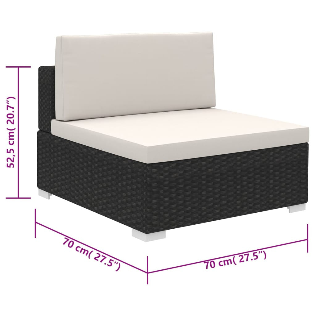 6-osainen puutarhan oleskeluryhmä tyynyillä polyrottinki musta