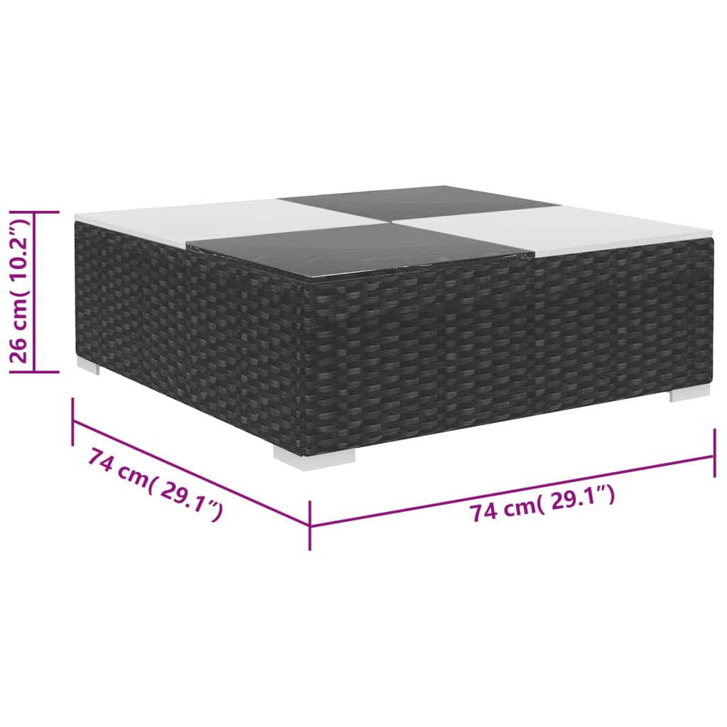 6-osainen puutarhan oleskeluryhmä tyynyillä polyrottinki musta