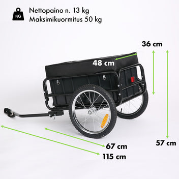 Cykelkärra 50 kg – stålram, luftfyllda däck, lastutrymme 62 x 31,5 x 43 cm