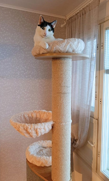 Viksu kissan kiipeilypuu beige, 3 petiä ja pesä 178cm