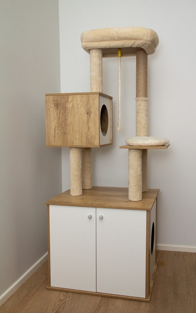 Smart kattklätterträd med skåp, 2 sängar och bo 150 cm