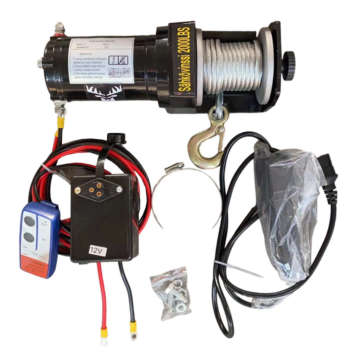 POHJOLA MOTORS 907 kg / 2000 lbs Sähkövinssi Kaukosäätimellä EXTRASTRONG 6m x 5mm Vaijeri