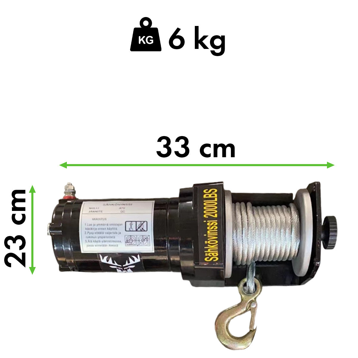 POHJOLA MOTORS 907 kg / 2000 lbs Sähkövinssi Kaukosäätimellä EXTRASTRONG 6m x 5mm Vaijeri