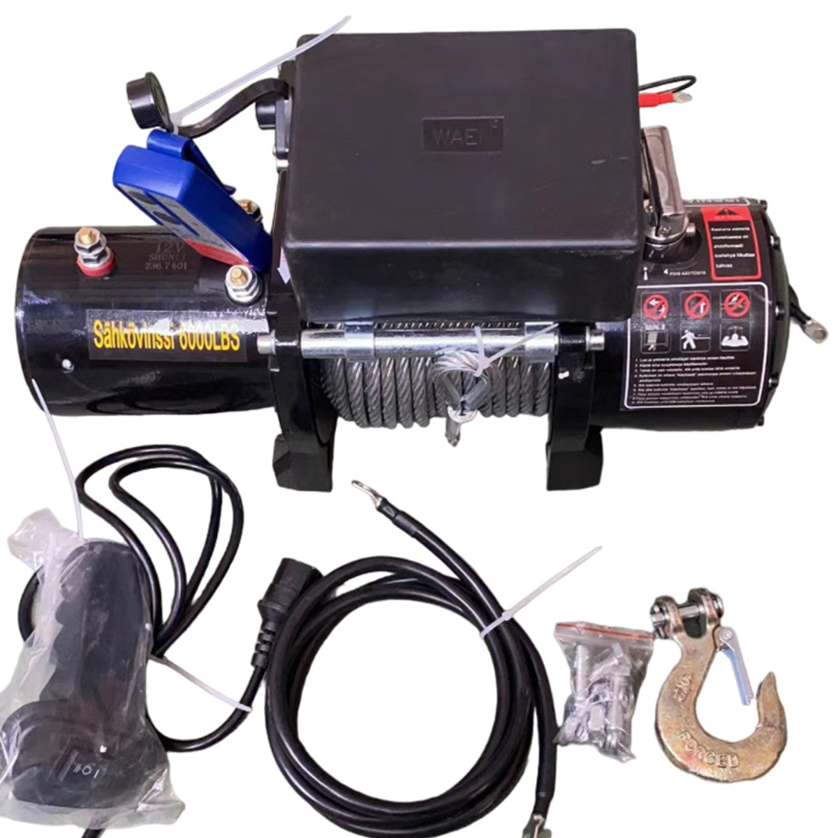 POHJOLA MOTORS 2722 kg / 6000 lbs Sähkövinssi STRONG Kaukosäätimellä, EXTRASTRONG 20m x 6,4mm Vaijeri