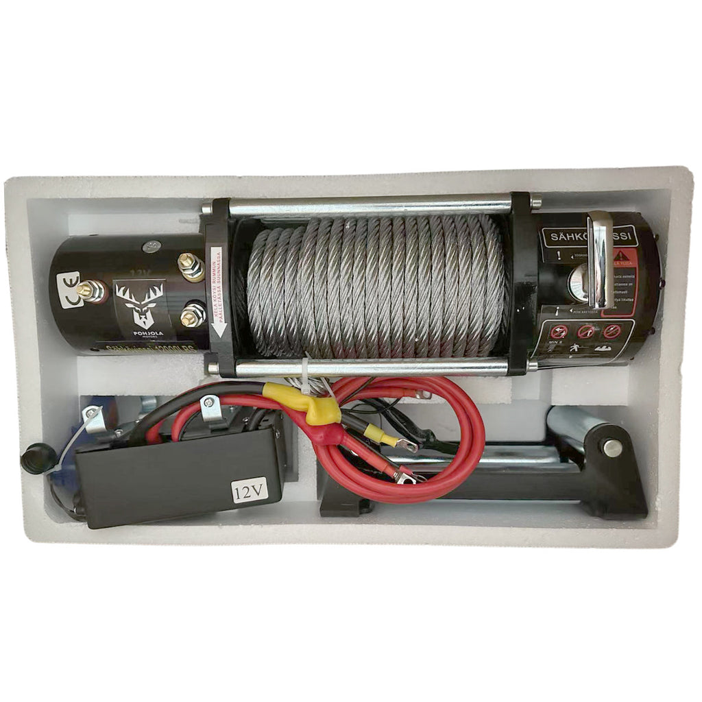 POHJOLA MOTORS 5443 kg / 12000 lbs Sähkövinssi STRONG Kaukosäätimellä, EXTRASTRONG 24m x 9mm Vaijeri