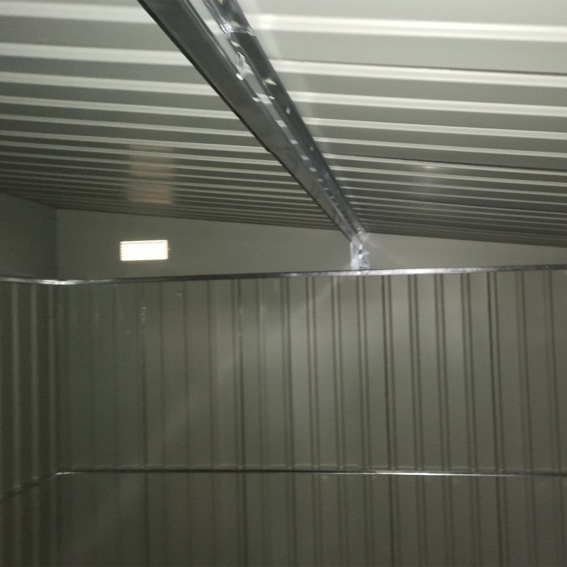Verktygsbod i metall med borsttak, låsbara dubbeldörrar, 2,8 x 3,45 x 2,01 m, grå