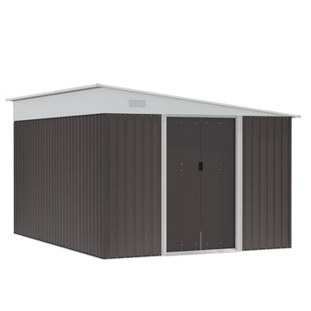 Verktygsbod i metall med borsttak, låsbara dubbeldörrar, 2,8 x 3,45 x 2,01 m, grå