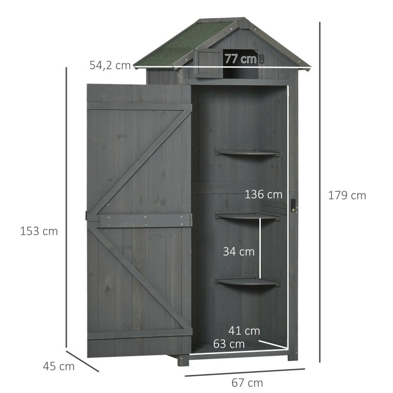 Trädgårdsskjul Trädgårdsstuga Verktygsskjul med hyllor Asfalttak Fönster Trä Grå+grön 77 x 54,2 x 179 cm