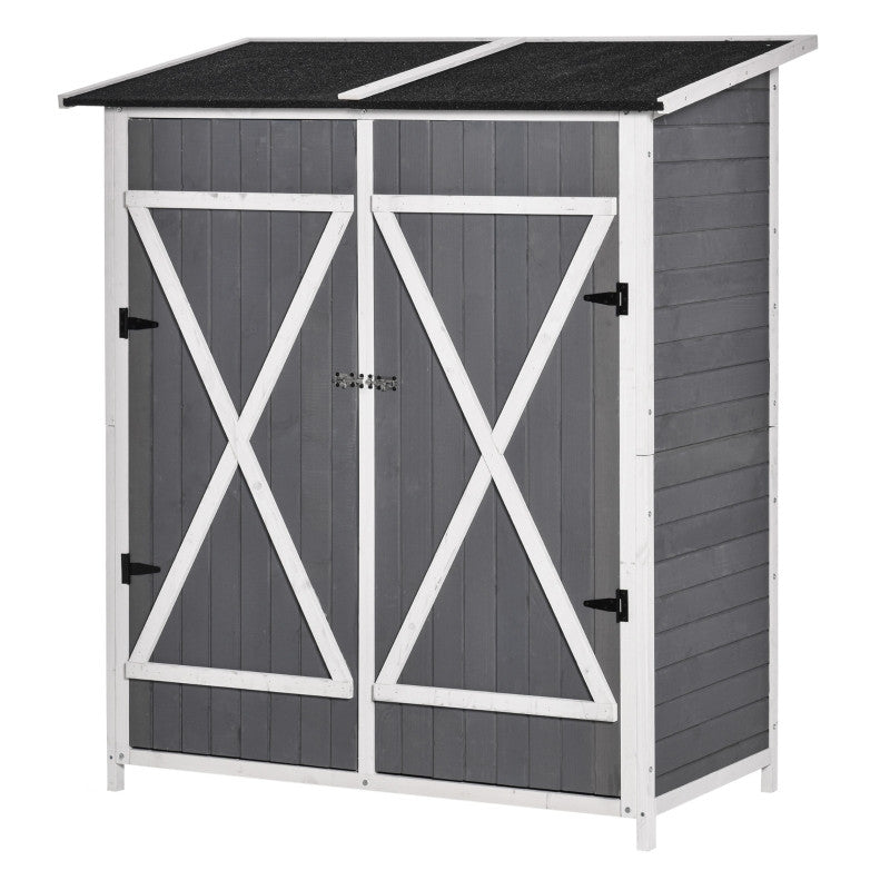 trädgårdsskjul 2 dörrar asfalttak trädgårdsförråd gran grå+vit 139 x 75 x 160 cm
