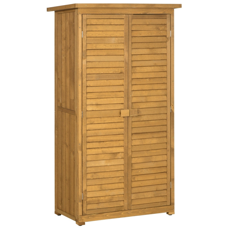 Verktygsskjul med lamelldörrar 3 hyllor Väderbeständigt 87 cm x 46,5 cm x 160 cm Granbrunt