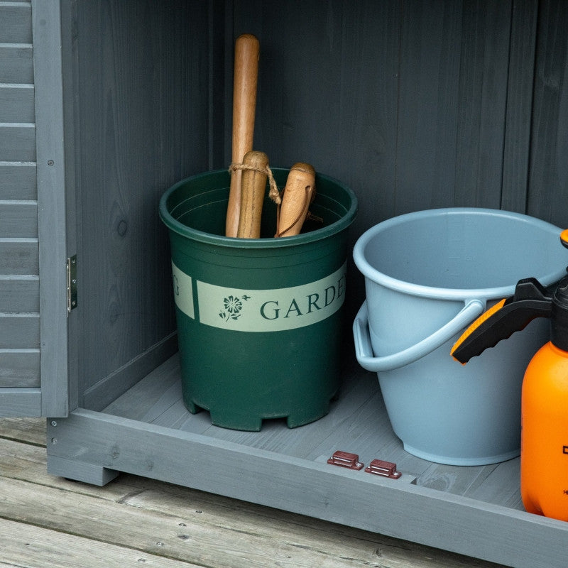 puutarhavaja puinen työkaluvaja katto bitumikartonki lamelliovet harmaa 87 x 46,5 x 160 cm