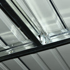 vaja, liukuovella, tuuletusikkunalla, harjakatto, ulkokäyttöön, teräs, tummanharmaa, 280 x 130 x 172 cm.