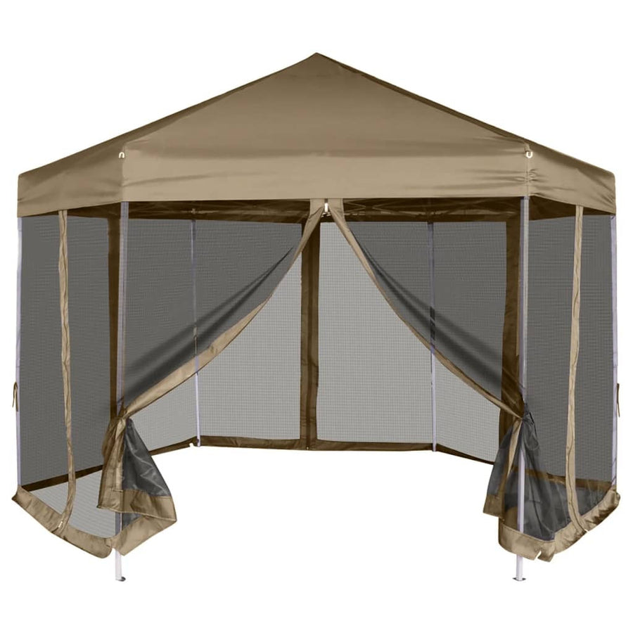Kuusikulmainen pop-up juhlateltta 6 seinää Harmaa 3,6x3,1 m