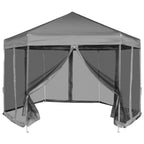 Sexkantigt pop-up-partytält, 6 väggar, grått, 3,6 x 3,1 m