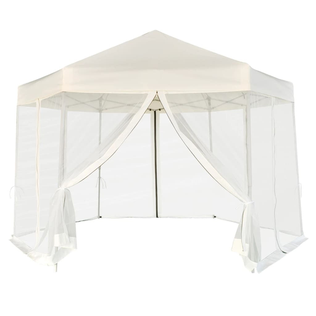 Sexkantigt pop-up-partytält, 6 väggar, grått, 3,6 x 3,1 m
