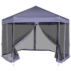 Sexkantigt pop-up-partytält, 6 väggar, grått, 3,6 x 3,1 m