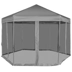 Sexkantigt pop-up-partytält, 6 väggar, grått, 3,6 x 3,1 m