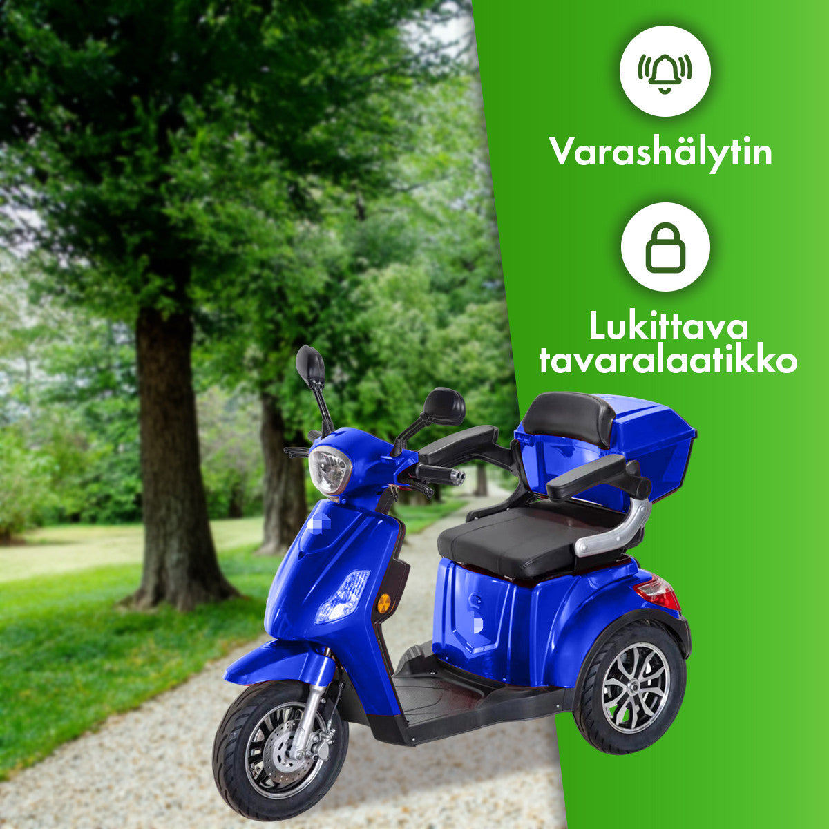 POHJOLA MOTORS Senioriskootteri Varashälyttimellä 1000W, 25km/h, 48V20AH, Sininen