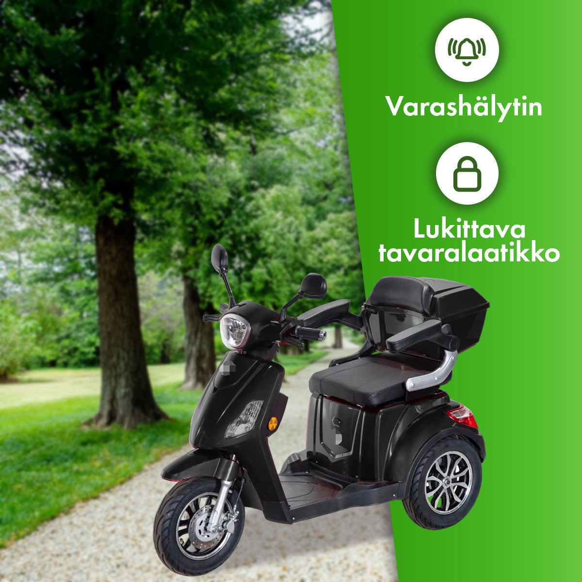 POHJOLA MOTORS Senioriskootteri Varashälyttimellä 1000W, 25km/h, 48V20AH, Musta
