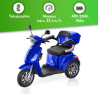 POHJOLA MOTORS Senioriskootteri Varashälyttimellä 1000W, 25km/h, 48V20AH, Sininen