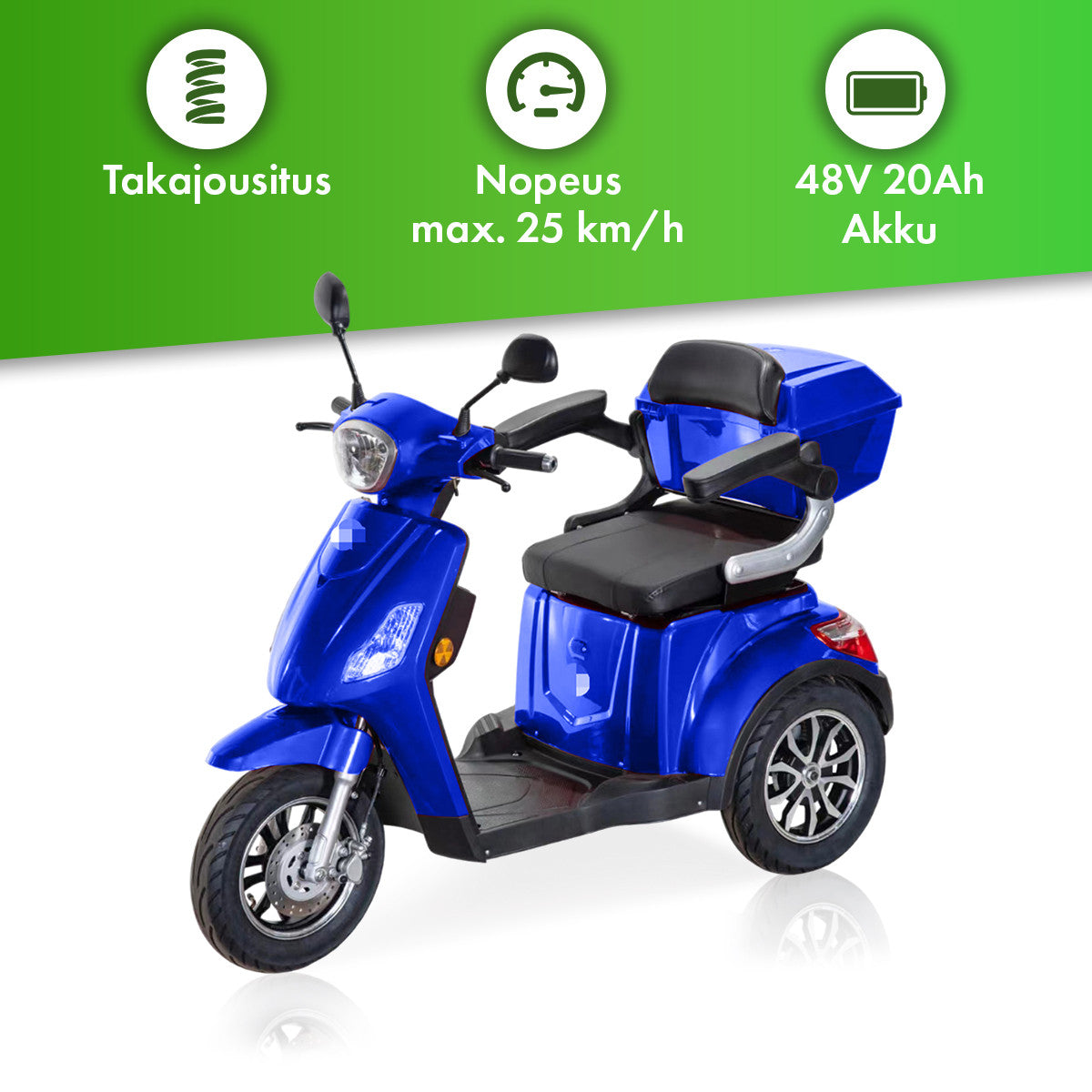 Senioriskootteri 1000W 25 km/h – 48V20Ah litiumakku, varashälytin, 150 kg