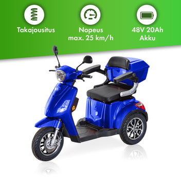 Senioriskootteri 1000W 25 km/h – 48V20Ah litiumakku, varashälytin, 150 kg