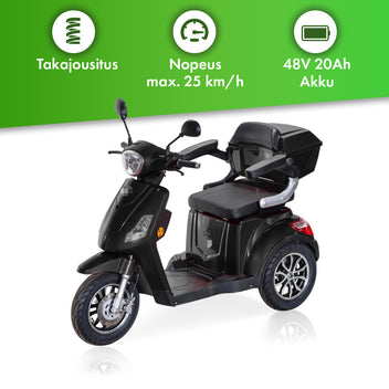 Senioriskootteri 1000W 25 km/h – 48V20Ah litiumakku, varashälytin, 150 kg