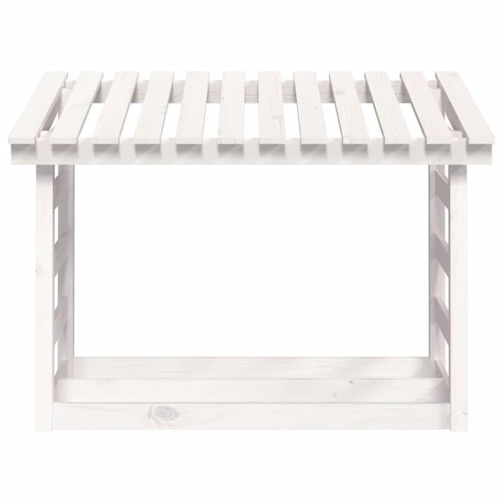 Vedställ, vitt, 108x64,5x78 cm, massiv furu
