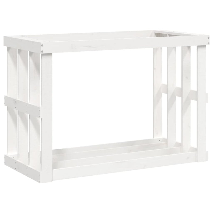 Vedställ, vitt, 108x52x74 cm, massiv furu