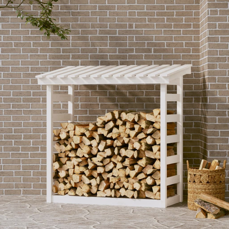 Vedställ, vitt, 108x64,5x110 cm, massiv furu