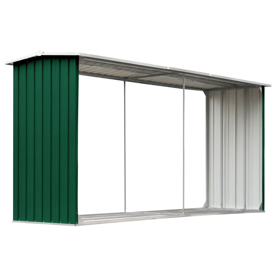 Trädgårdsskjul, galvaniserat stål, 330x92x153 cm, grönt