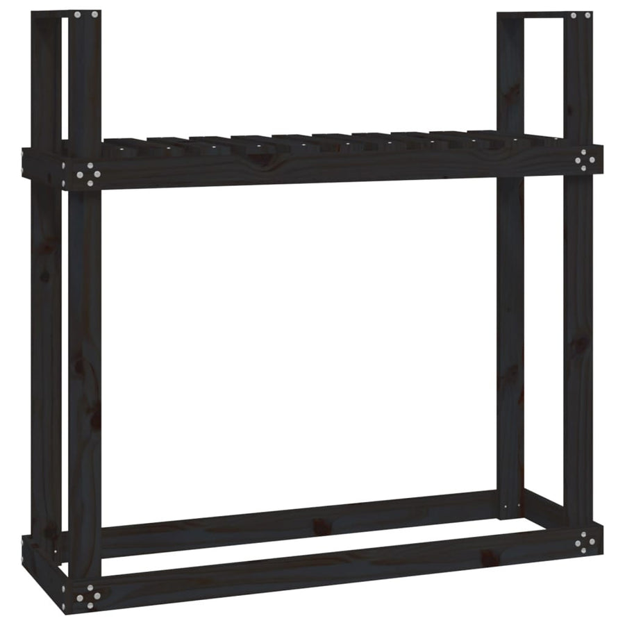 Vedställ, svart, 110x35x108,5 cm, massiv furu