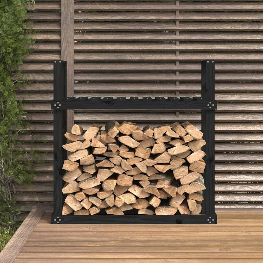 Vedställ, svart, 110x35x108,5 cm, massiv furu