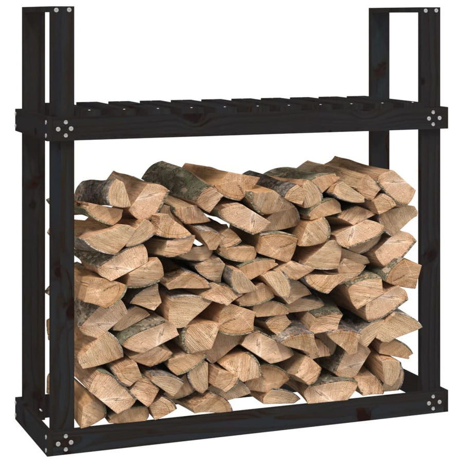 Vedställ, svart, 110x35x108,5 cm, massiv furu