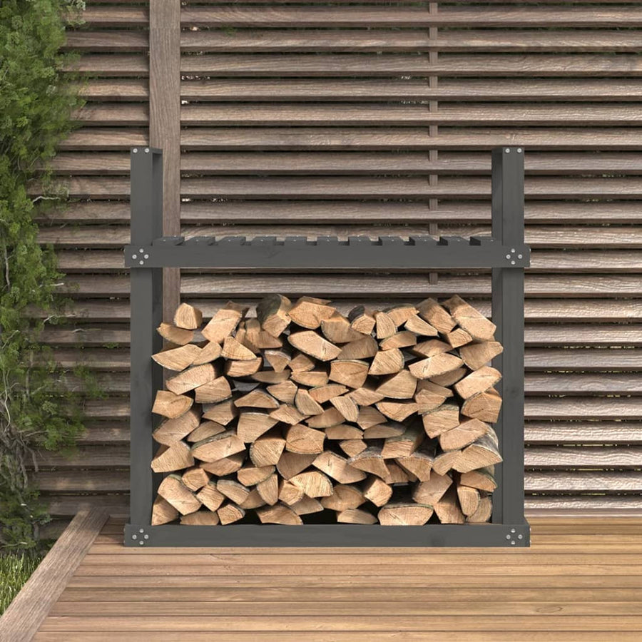 Vedställ, grå, 110x35x108,5 cm, massiv furu