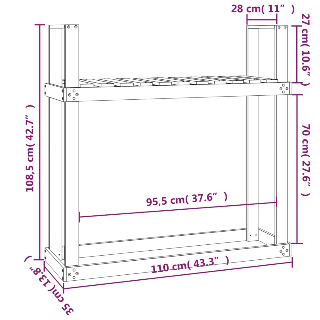 Polttopuuteline harmaa 110x35x108,5 cm täysi mänty