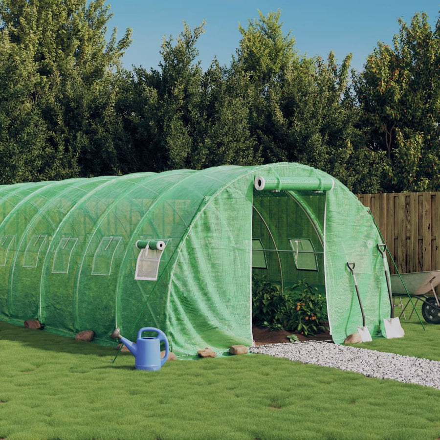 Tunnelväxthus med stålram, grönt, 18 m², 6x3x2 m