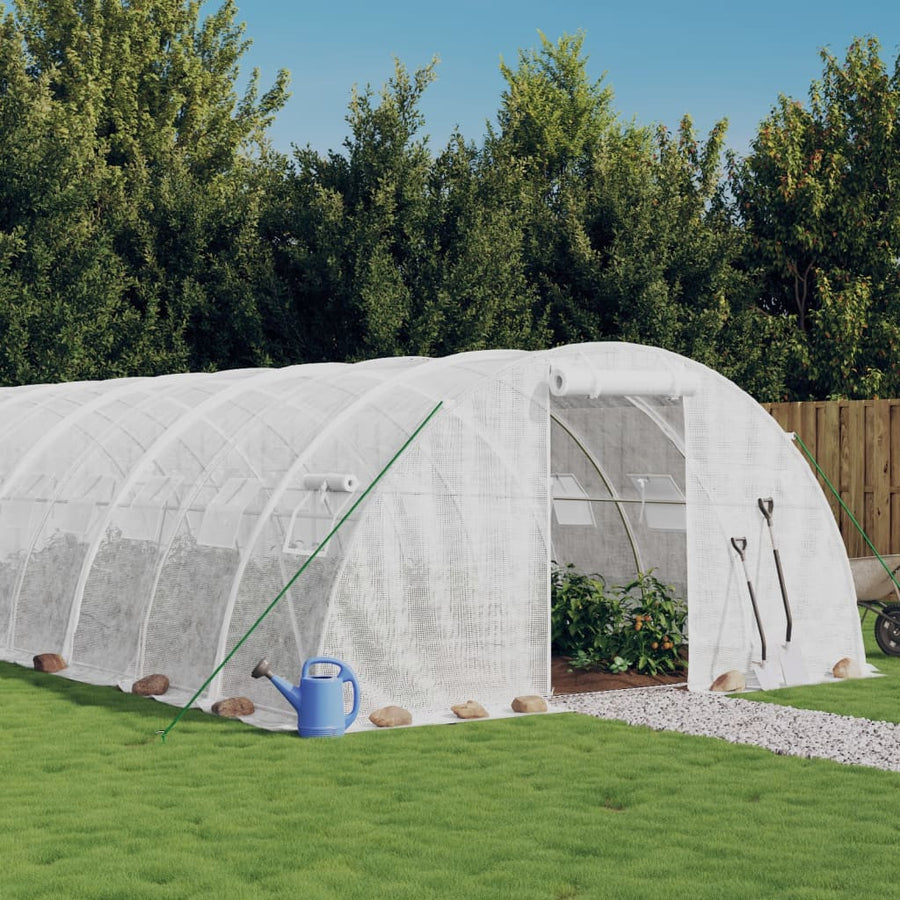 Tunnelikasvihuone teräsrungolla valkoinen 56 m² 14x4x2 m