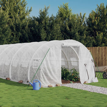 Tunnelväxthus med stålram, vitt, 36 m², 12x3x2 m