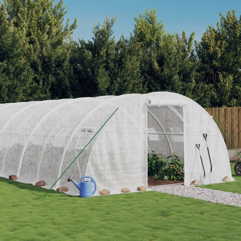 Tunnelikasvihuone teräsrungolla valkoinen 96 m² 24x4x2 m