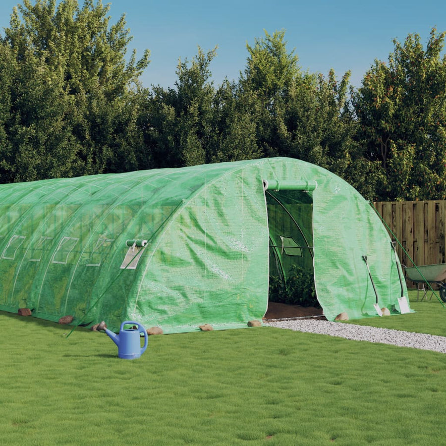 Tunnelväxthus med stålram, grönt, 50 m², 10x5x2,3 m